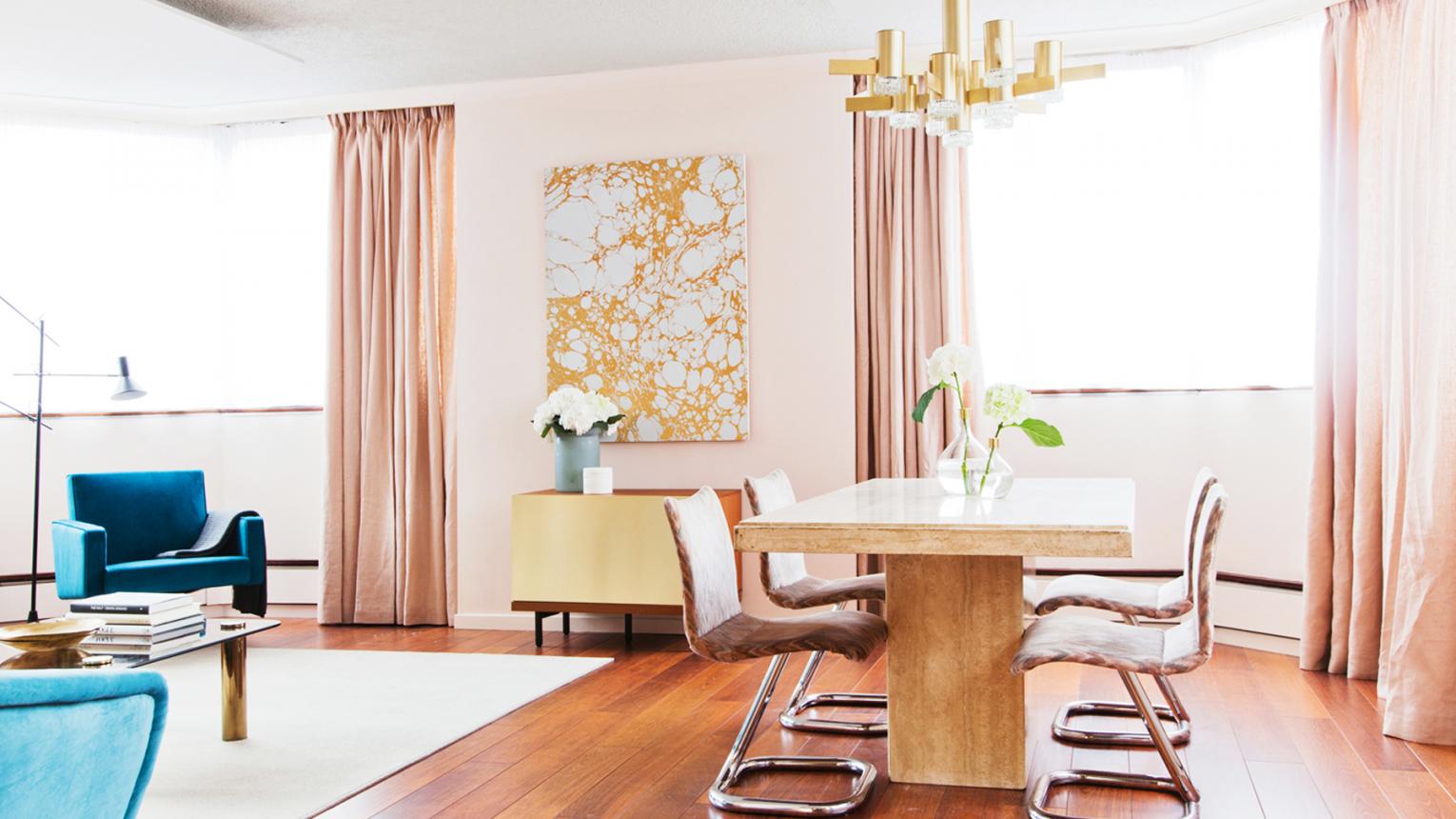 copper and blush living room